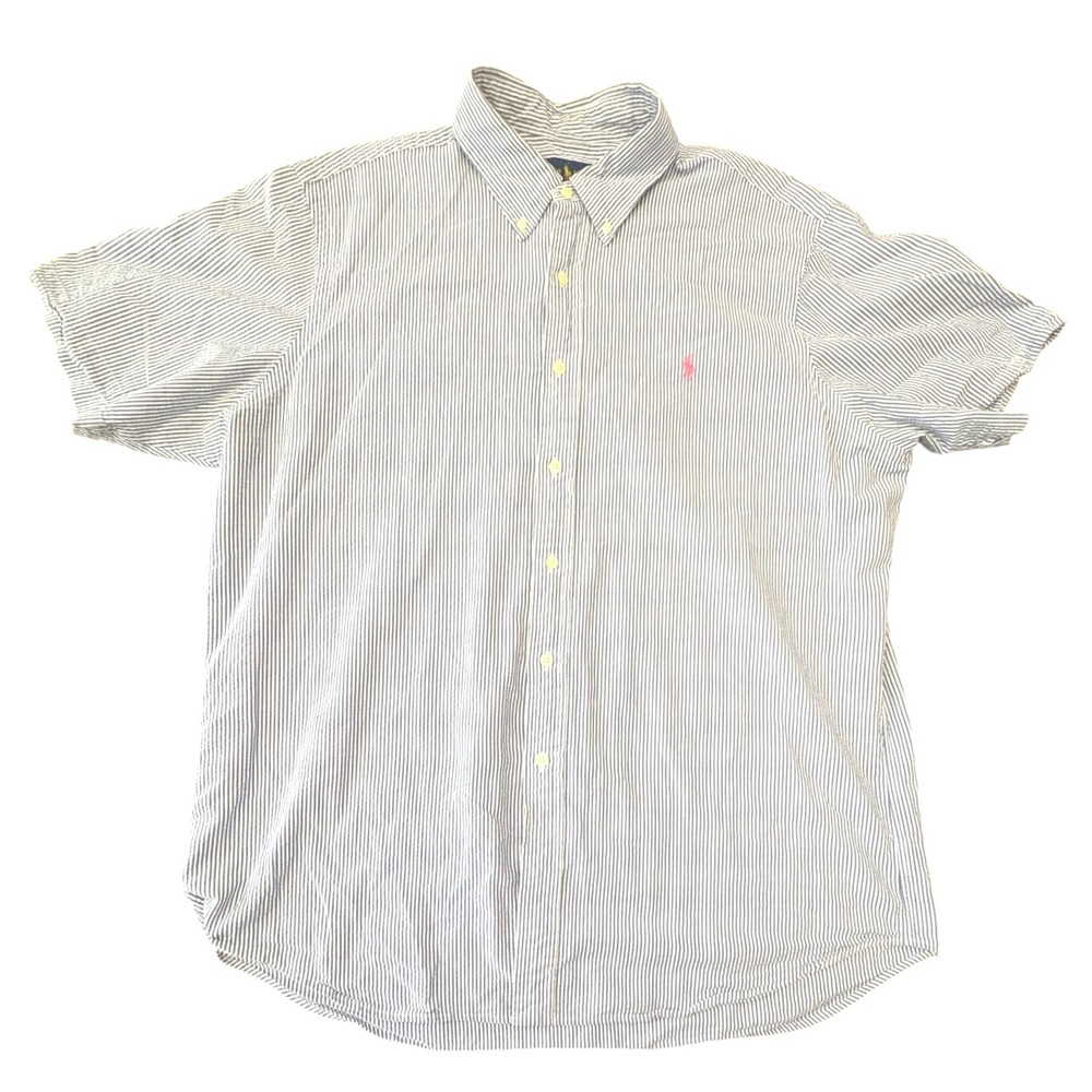Polo Ralph Lauren Short Sleeve Seersucker Button Down Shirt Mens XL Blue White
